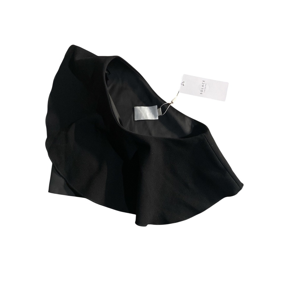 Solace London OS1013 Sydney Top Black One Shoulder Ruffle Crop Top Size 0 NWT - Picture 2 of 4